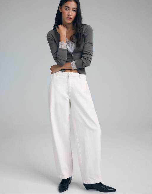 Stradivarius - Pantaloni a cilindro in 100% cotone color vaniglia, 5 di 7