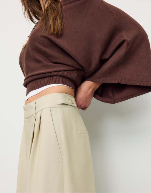 Stradivarius - Pantaloni a fondo super ampio regolabili color pietra, 3 di 4