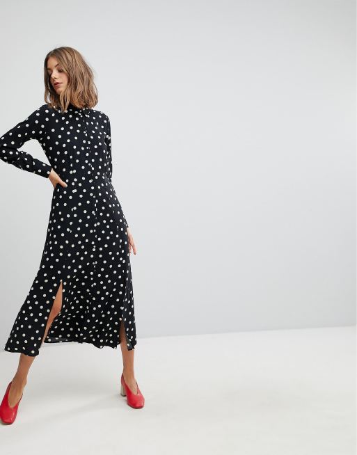 Stradivarius - Pantaloni a pois con spacco frontale