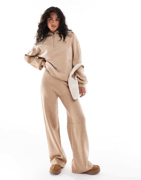 Stradivarius - Pantaloni ampi in maglia beige in coordinato - view 1