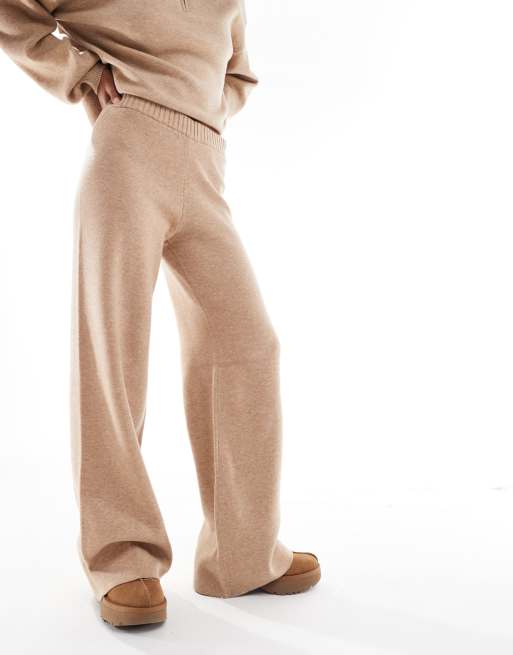 Stradivarius - Pantaloni ampi in maglia beige in coordinato, 4 di 5