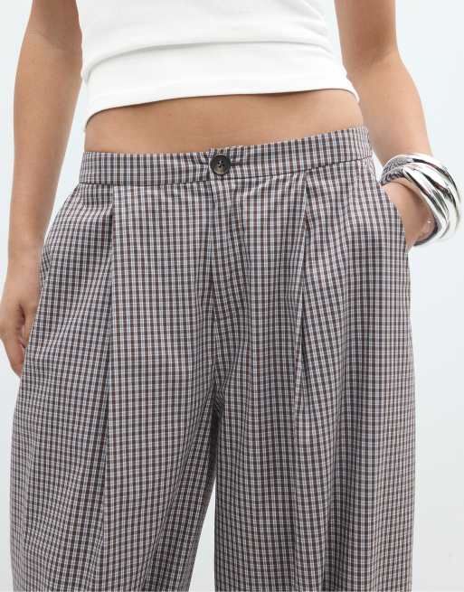Stradivarius pantaloni balloon a quadri marroni, 4 di 5