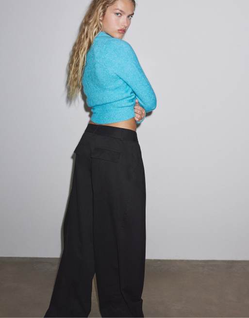 Stradivarius pantaloni barrel 100% cotone neri, 3 di 7
