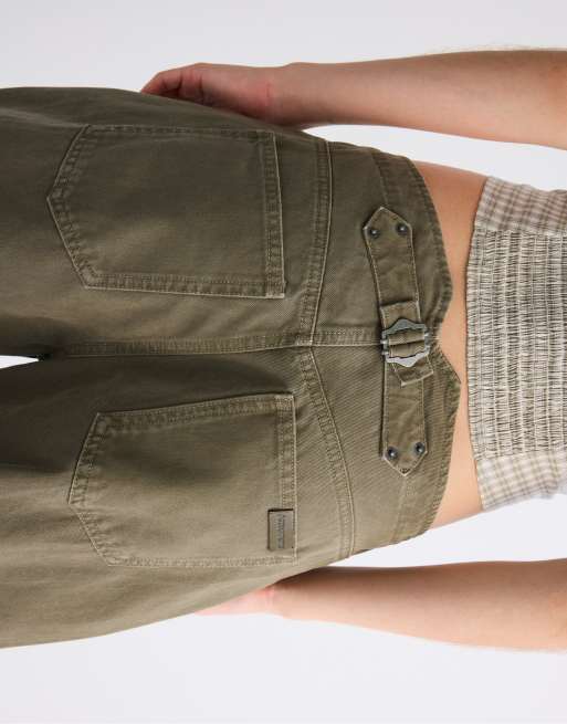Stradivarius pantaloni barrel regolabili color kaki, 4 di 7