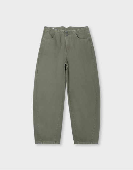 Stradivarius pantaloni barrel regolabili color kaki, 6 di 7