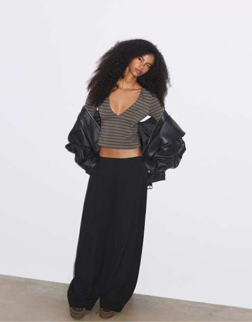 Stradivarius pantaloni barrel smart neri, 5 di 7
