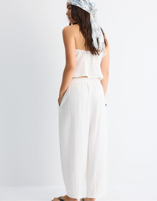 Stradivarius - Pantaloni bombati fluidi écru, 2 di 3