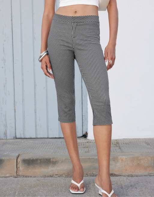 Stradivarius pantaloni capri in bengalina a quadri, 2 di 7