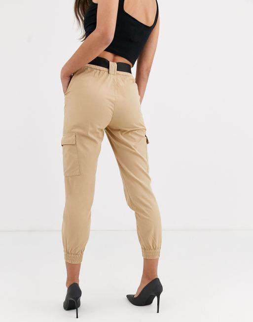 Pantaloni tipo cargo con cintura da donna beige Bolf HM007 BEIGE