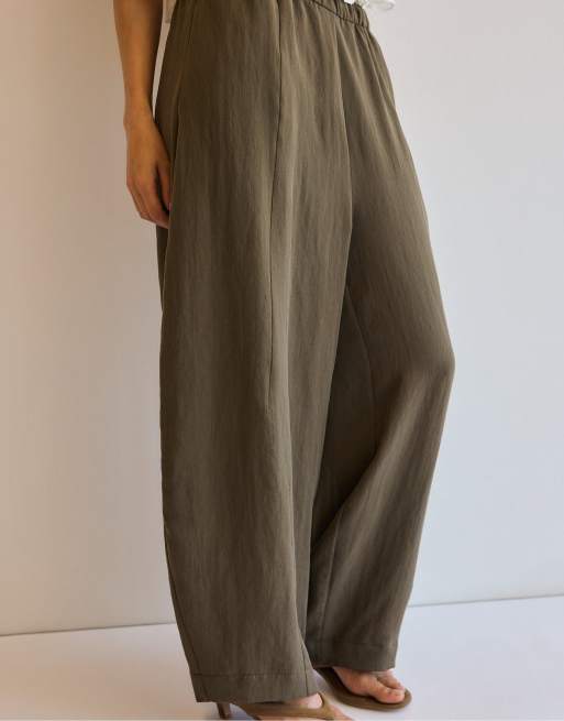 Stradivarius - Pantaloni cilindrici in misto lyocell kaki, 4 di 4