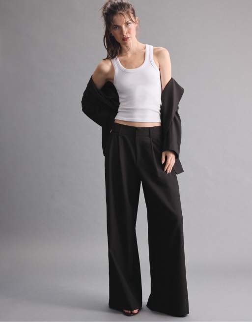 Stradivarius - Pantaloni con fondo super ampio e vita regolabile neri, 5 di 7