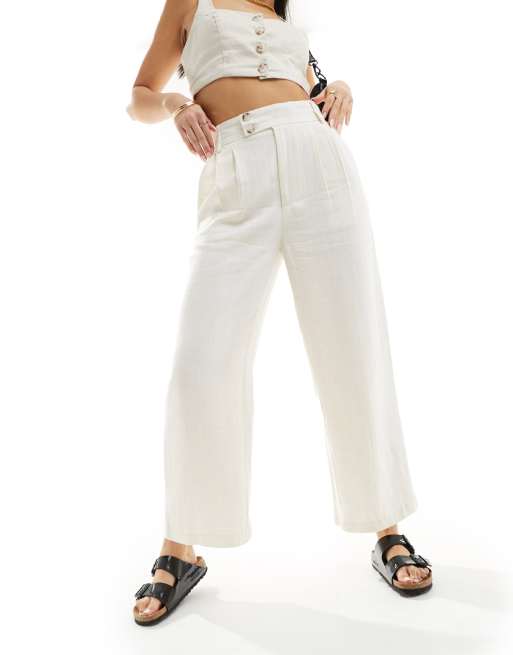 Stradivarius - Pantaloni culotte in lino tonalità naturale in coordinato 