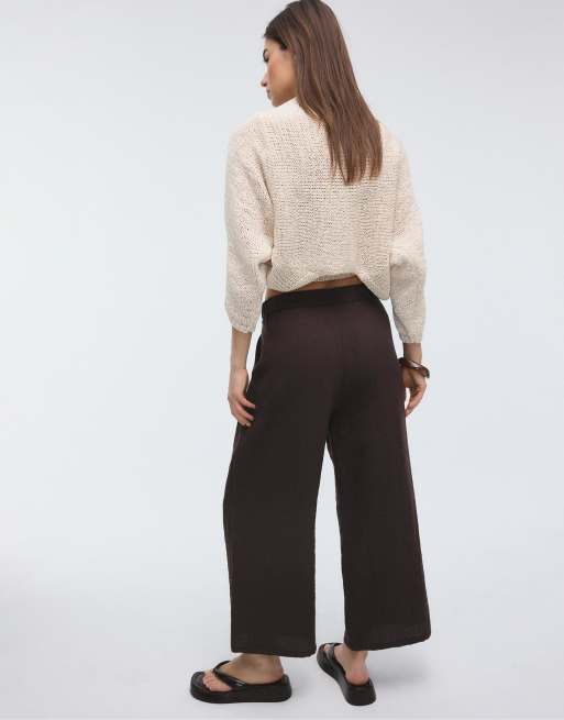 Stradivarius - Pantaloni culotte rustici marroni, 2 di 4