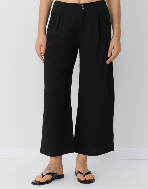 Stradivarius - Pantaloni culotte rustici neri, 2 di 4