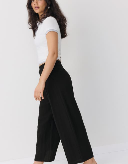 Stradivarius - Pantaloni culotte rustici neri, 4 di 4