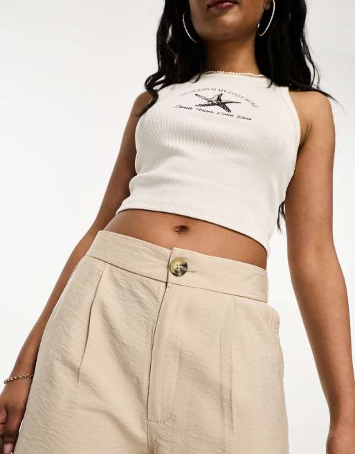 Stradivarius Pantaloni culotte sartoriali color pietra