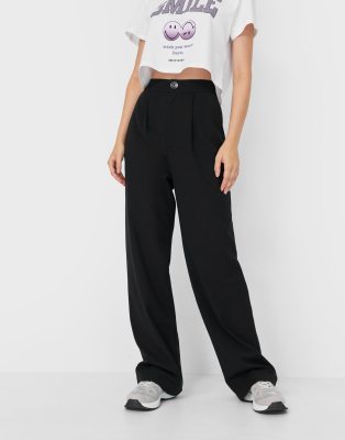 Stradivarius wide leg relaxed dad pants in black - ASOS Price Checker