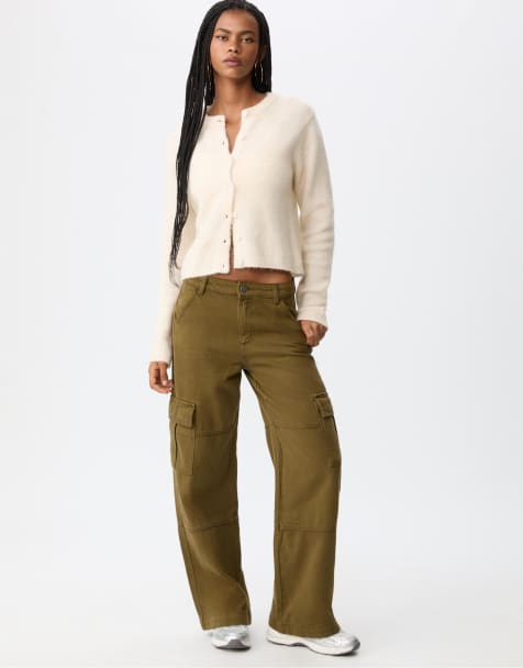 Stradivarius - Pantaloni dritti cargo verde oliva - view 1