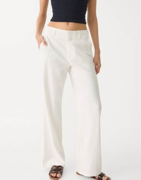 Stradivarius - Pantaloni dritti écru in misto lino - view 1