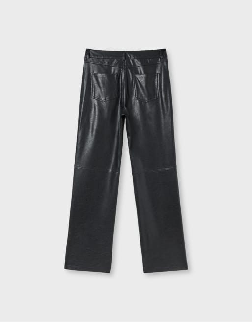 Stradivarius pantaloni dritti effetto pelle neri, 6 di 6