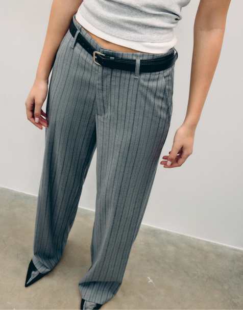 Stradivarius - Pantaloni dritti eleganti fluidi grigio scuro con cintura - view 1