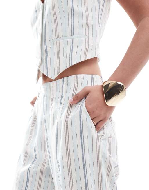 Stradivarius Pantaloni effetto lino sartoriali a righe in