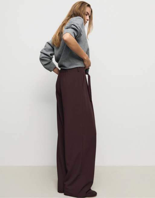 Stradivarius - Pantaloni eleganti a fondo ampio marroni con fibbia, 2 di 4