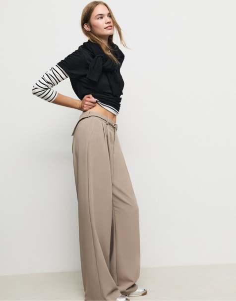 Stradivarius - Pantaloni eleganti a fondo ampio marroni con fibbia - view 1