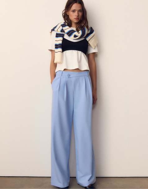 Stradivarius - Pantaloni eleganti con incrocio in vita blu reale - view 1