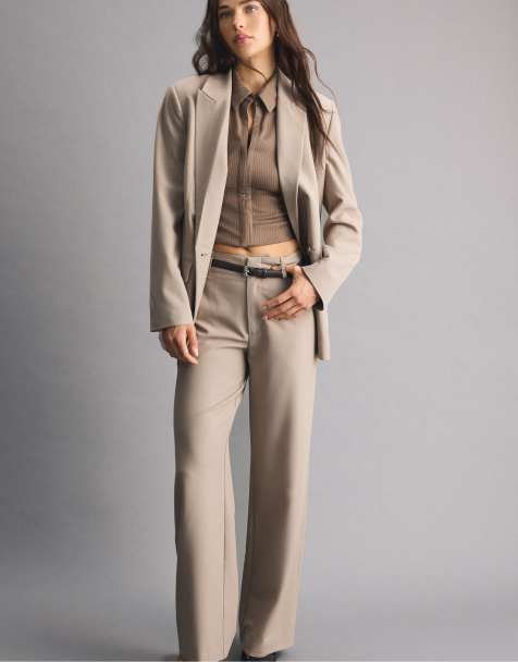 Stradivarius - Pantaloni eleganti fluidi marroni dritti con cintura - view 1