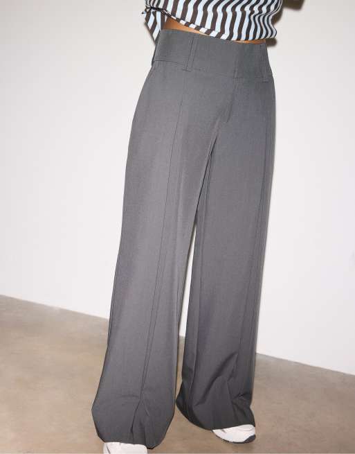 Stradivarius - Pantaloni eleganti grigio scuro con fascia in vita, 3 di 4