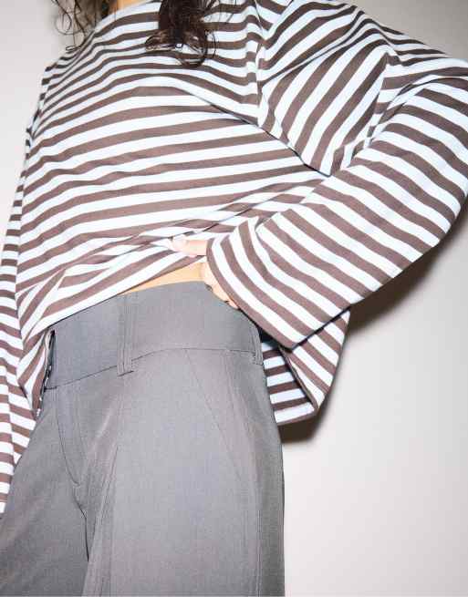 Stradivarius - Pantaloni eleganti grigio scuro con fascia in vita, 4 di 4