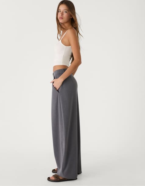 Stradivarius - Pantaloni eleganti larghi color grigio scuro con cuciture a vista - view 1