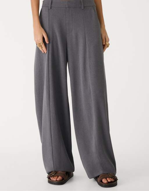 Stradivarius - Pantaloni eleganti larghi color grigio scuro con cuciture a vista, 3 di 4