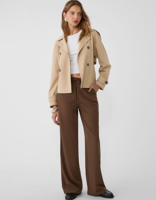 Stradivarius - Pantaloni eleganti morbidi taglio lungo marroni