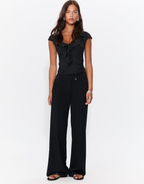 Stradivarius - Pantaloni eleganti neri con ampia fascia in vita - view 1