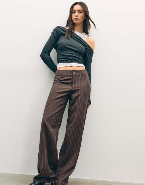 Stradivarius - Pantaloni eleganti slim dritti marroni - view 1