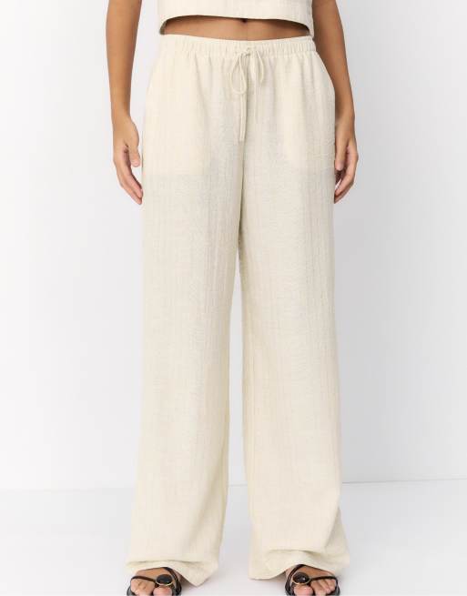 Stradivarius - Pantaloni fluidi color pietra con filo metallico, 2 di 4