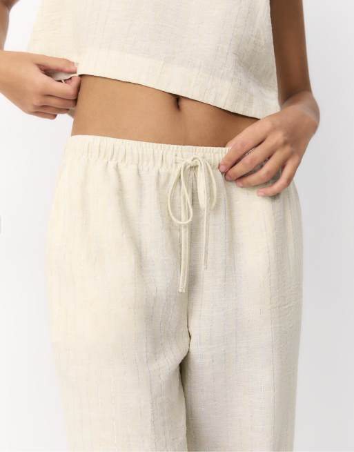 Stradivarius - Pantaloni fluidi color pietra con filo metallico, 3 di 4