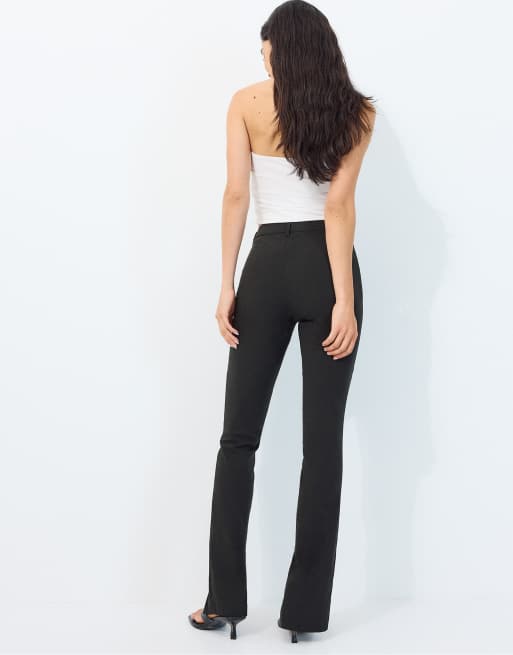Stradivarius- Pantaloni in bengalina neri con spacchi, 3 di 4