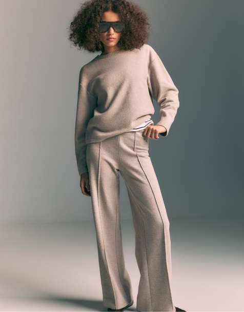 Stradivarius - Pantaloni in maglia beige mélange con cuciture a vista - view 1