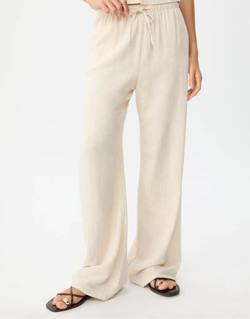 Stradivarius - Pantaloni in misto lino color pietra, 2 di 5