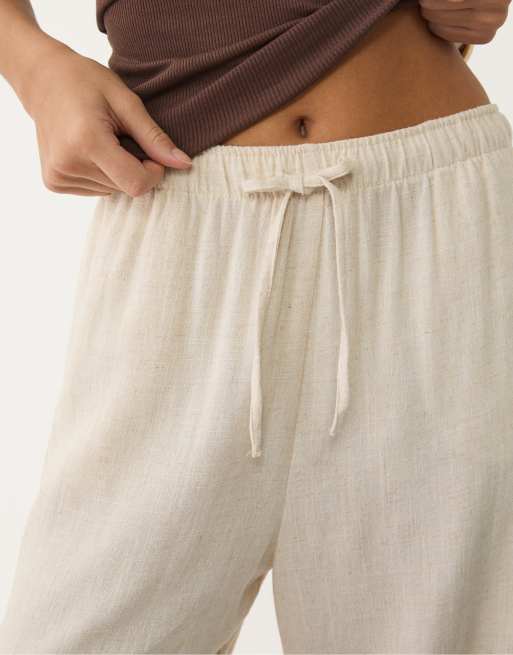 Stradivarius - Pantaloni in misto lino color pietra, 3 di 5