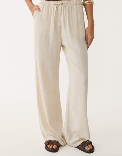 Stradivarius - Pantaloni in misto lino color pietra, 4 di 5