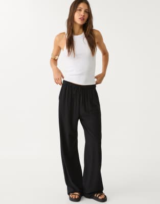 Stradivarius - Pantaloni in misto lino neri - view 1