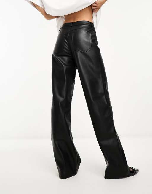 Stradivarius - Pantaloni in pelle sintetica neri dritti , 4 di 4