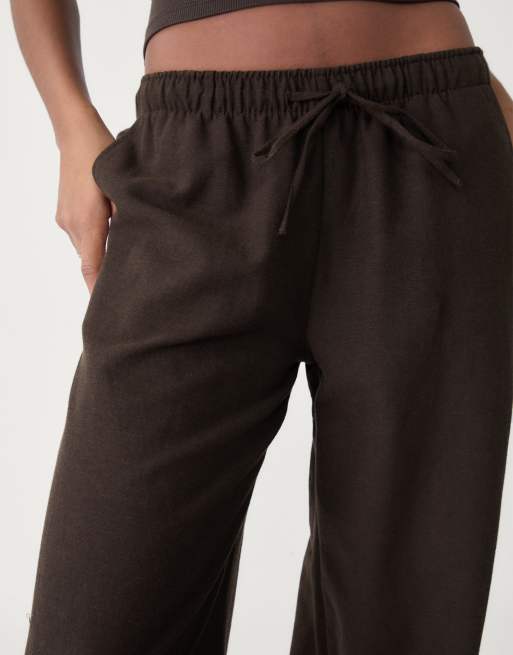 Stradivarius - Pantaloni marroni con coulisse, 5 di 5