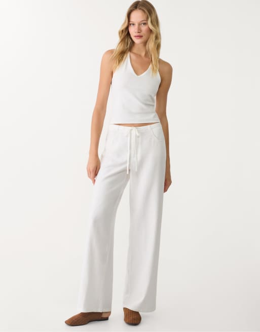 Stradivarius - Pantaloni morbidi color écru con tasche