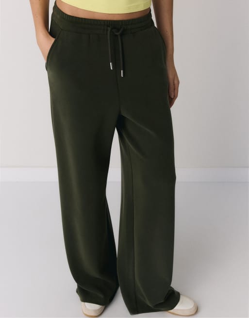 Stradivarius - Pantaloni palazzo morbidi al tatto verdi, 2 di 7
