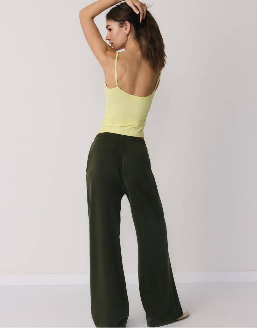Stradivarius - Pantaloni palazzo morbidi al tatto verdi, 3 di 7